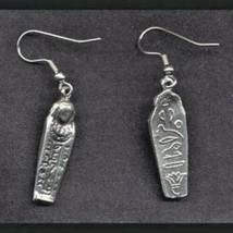 Vintage Pewter MUMMY COFFIN EARRINGS Sarcophagus King Tut Egyptian Charm... - $9.79