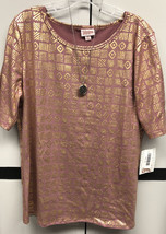 NWT LuLaRoe 3XL Pink Mauve &amp; Gold Elegant Collection Gigi Fitted Top - £21.86 GBP