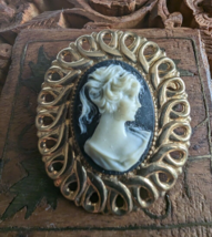Vintage Blue Black Cameo Pin Brooch Victorian Revival Style Jewelry - £9.06 GBP