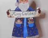 Hand-Painted Wooden Figurine Santa Claus Merry Christmas Banner Father F... - $29.69