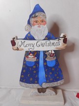Hand-Painted Wooden Figurine Santa Claus Merry Christmas Banner Father Frost - £23.29 GBP