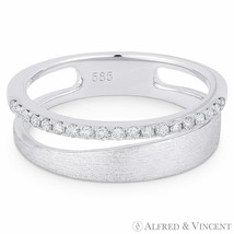 0.16ct Diamond Right-Hand Stackable Fashion Ring in 14k White Gold Brushed-Band - £718.21 GBP
