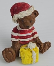Vintage Miniature 2&quot; Bear with Gift Figurine Composite Resin - £4.78 GBP