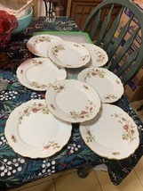 ESCHENBACH Briar Rose 7 5/8&quot; Salad Plates Lot of 8 Scalloped Embossed Gold Trim - £46.60 GBP
