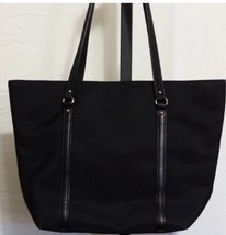 Vintage 90&#39;S Talbots Black Nylon Two Handle Satchel Leather Straps Mini Tote bag - £28.51 GBP