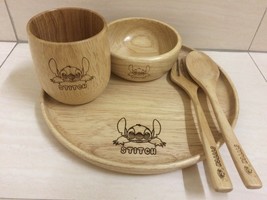 Disney Lilo Stitch Wood Bowl, Plate, Cup, Fork, Spoon Set. RARE collection - $55.00