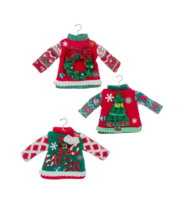 Kurt Adler Set Of 3 Ugly Sweater Xmas Ornaments Wreath Tree &amp; Ho Ho Ho TD1737 - £22.74 GBP