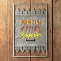 Pumpkins Apples Hayrides tin Sign - $32.00