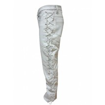 Genuine Lace Up Biker Stylish White Designer Leather Lambskin Track Pant... - £87.06 GBP+