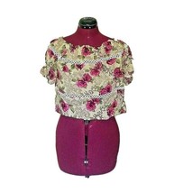 One Way Top Blouse Multicolor Women Cropped Size 10 Floral Crochet Trim - $60.92