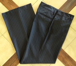 BOGARI Navy Blue Pinstripe Silk/Rayon Wide Leg Dress Pants w/ Pockets (10) - $24.40