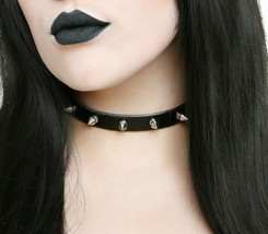 Spike Choker Necklace Studded Spike Collar Punk Goth Fetish Faux Leather Ladies - £4.96 GBP