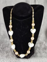 Womens Necklace Gold Faux Pearl White Heart Beaded Grannycore Fashion Jewelry - $39.59