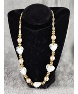 Womens Necklace Gold Faux Pearl White Heart Beaded Grannycore Fashion Je... - £31.19 GBP