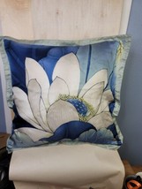 Jim Thompson 100% Thai Silk Pillow Cover Water Lily on Blue 18&quot; Square / Zipper - £43.52 GBP