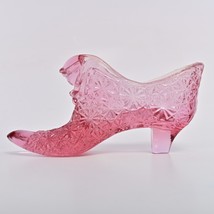 Fenton Cat Head Daisy &amp; Button Pink Glass Victorian Shoe Slipper Art Glass - £14.69 GBP