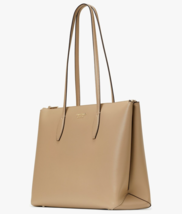 Kate Spade All Day Large Zip Top Tote Beige Leather Laptop Bag PXR00387 NWT MSRP - £108.40 GBP