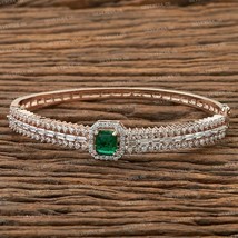 7.38Ct Simulated Emerald Gold Plated 925 Silver Women&#39;s Bangle Bracelet - £182.99 GBP