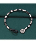 Sterling Silver Beaded Wax Rope Handwoven Bracelet with Good Fortune Charm - £19.13 GBP+