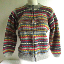 agnès b. 3 rue du jour France 70s Colorful Mosaic Pure Wool Zip Sweater ... - $80.75
