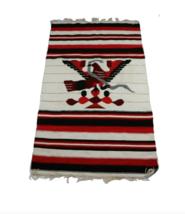 Vtg Handwoven Aztec Native American Tenochtitlan Eagle Snake Blanket Rug 80x48 - £175.54 GBP