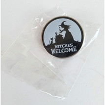 New Witches Welcome Black &amp; White Silhouette Halloween Enamel Lapel Hat Pin - £5.05 GBP