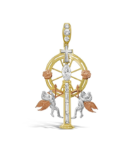 Cross Angel Pendant Real 10k Tri Color Gold Charm 2.2&quot; - £473.23 GBP