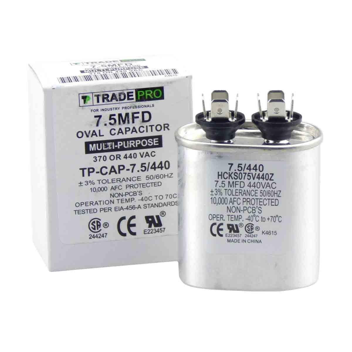 TradePro TP-CAP-7.5/440 Oval Run Capacitor; 7.5 MFD 440V; Aluminum Oil-F... - $14.65