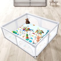 Baby Playpen with Play Mat, 79x71x27 Extra Large Activity Center Light Gray - $99.00