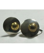 Circle Brass Clip On Clamp Stud Earrings Sterling Silver .925 - £31.13 GBP