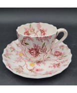 Vintage Rosebud Chintz Pink Vine Spode Demitasse Espresso Cup Mug &amp; Saucer - $9.89