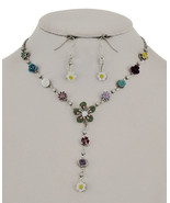 Daisy flower garden lariat necklace earring set - $14.85