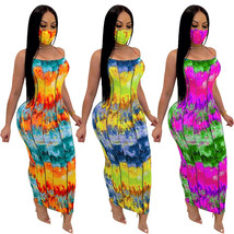 Sexy Tie Dyed Streetwear Plus Size Casual Dresses with Mask Floral Print... - $21.55