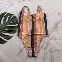 Hollister Swim Womens One Piece Swimsuit Size XL Pink Green Stripe Low Back - $31.02 CAD