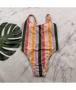 Hollister Swim Womens One Piece Swimsuit Size XL Pink Green Stripe Low Back - $31.12 CAD