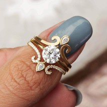 1.50ct Round Simulated Diamond Engagement Ring Trio Set 14k Yellow Gold ... - $123.28