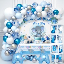 155Pcs Elephant Baby Shower Decorations For Boy Baby Boxes With Letters Blue Bal - £39.30 GBP