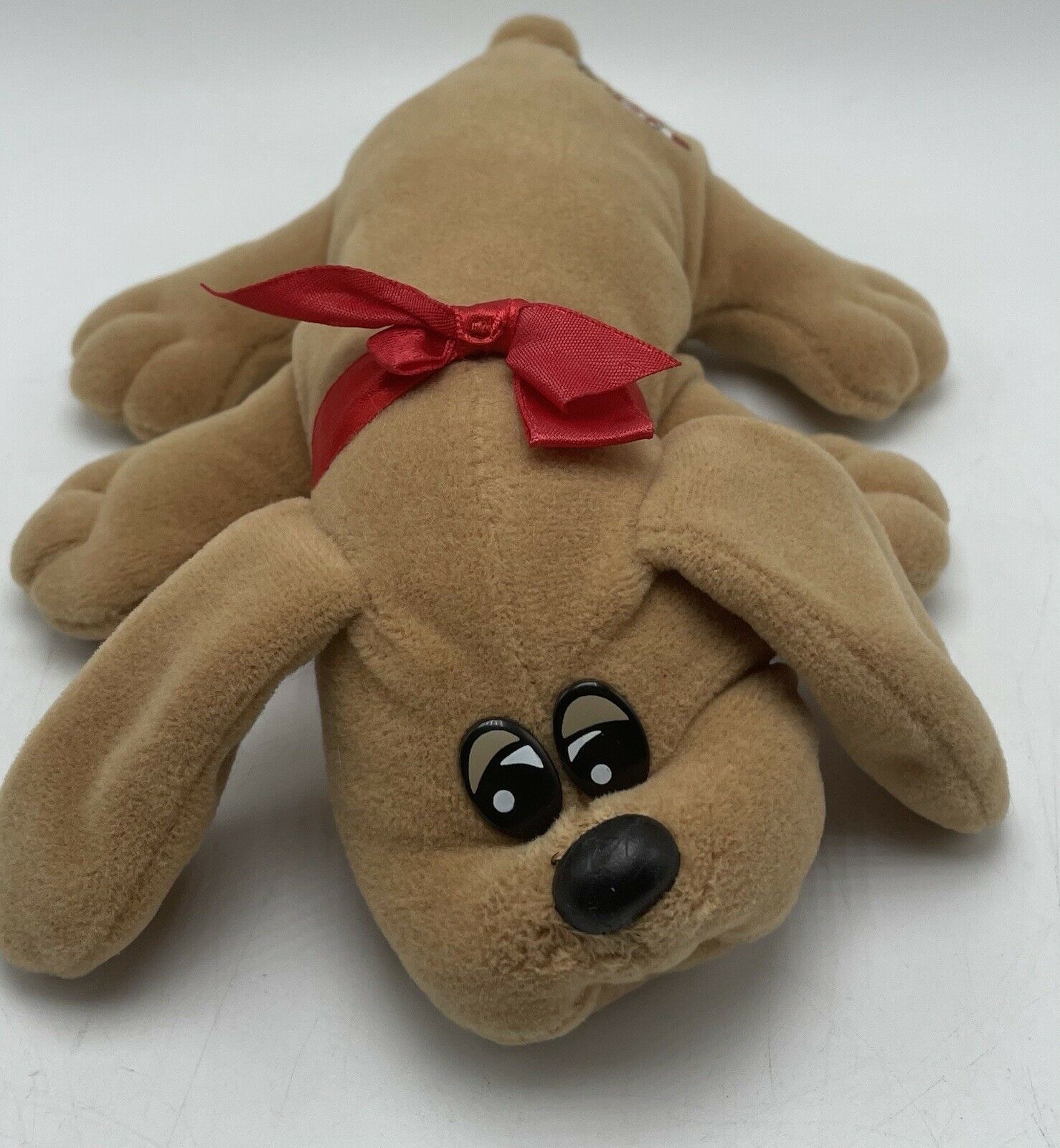 Primary image for Vintage Tonya 1985 Pound Puppies Newborns Brown 8” Plush Red Bow