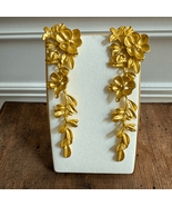 Bold Gold Tone Flower Floral Dangle Statement Earrings 4.5” Long - $27.97 CAD