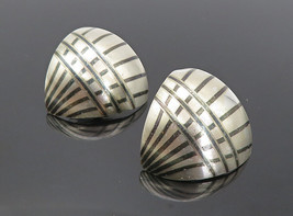 TERRI 925 Sterling Silver - Vintage Enamel Pattern Curved Drop Earrings - EG4261 - £46.48 GBP