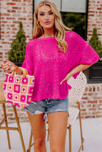 Rose Red Pointelle Knit Scallop Edge Short Sleeve Top - $258.40 MXN