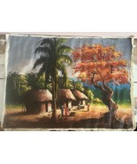 Vintage African Village Original Oil Painting On Canvas By Mpasi - 33.5”... - $60.00