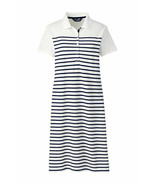 Lands End Women&#39;s Short Sleeve Polo Dress Radiant Navy Narrow Stripe New - £28.03 GBP