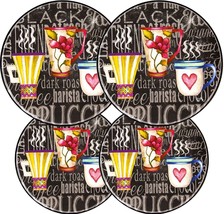 SET OF 4 TIN STEEL STOVETOP BURNER COVERS (2-10&quot;,2-8&quot;) MULTICOLOR COFFEE... - $23.75