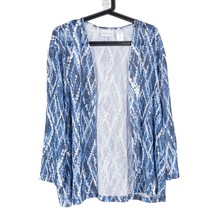 Alfred Dunner Cardigan Sweater Women 12 Blue White Geometric Career Casual Layer - £13.87 GBP
