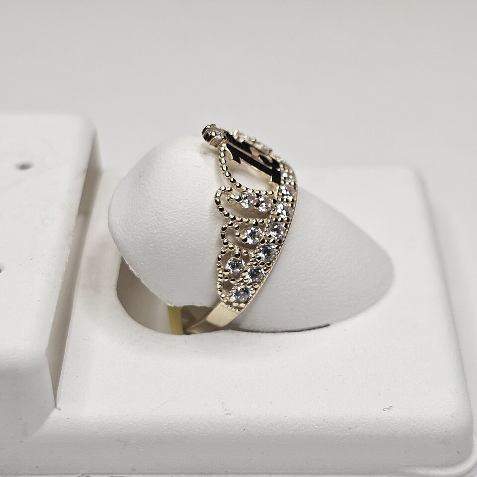 10k Solid Gold Cubic Zirconia Crown Quinceanera Ring 15 Anos Ring Anillo De 15 Item image 3
