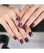 Purple Press On Nails Short Square Acrylic Cat Eye Color Changing 24 Pcs - $17.25 CAD