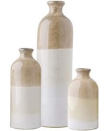 Teresa&#39;S Collections Beige Vase Set, Rustic Farmhouse Ceramic, Set Of 3,... - £33.80 GBP