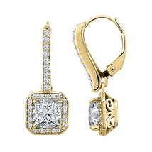 2.11 ct Princess &amp; Round CZ Square Drop/Dangal Earrings 14K Gold Plated Silver - £80.47 GBP