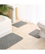 3pcs Bathroom Mat Set Absorbent Bath Mat Non Slip Toilet Rug Cobblestone... - £42.49 GBP